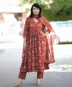 Jyoti Fashion Women's Maroon Rayon Printed Designer Kurta Set with Dupatta - Distacart