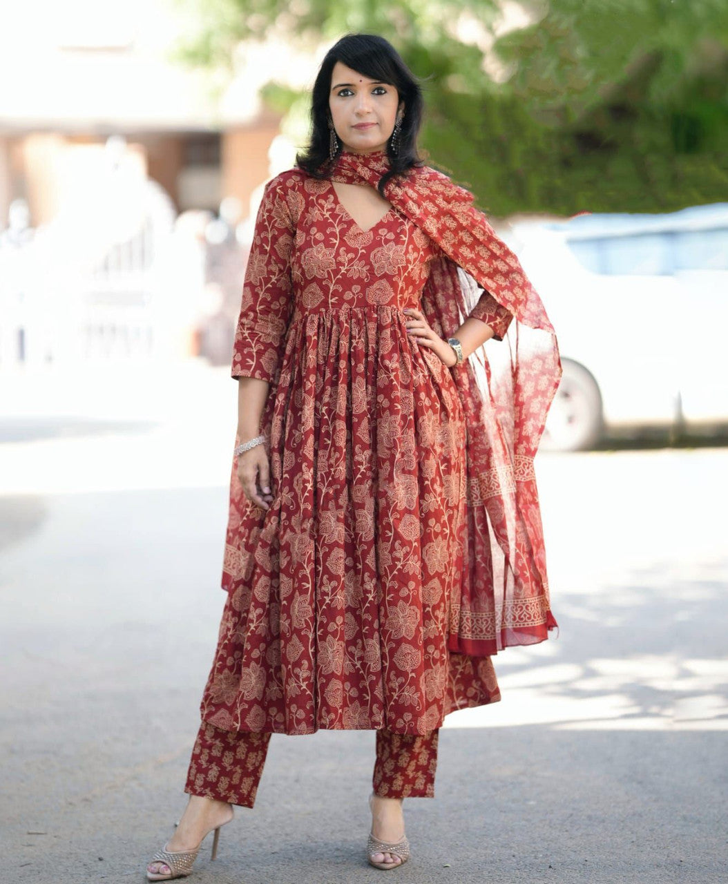 Jyoti Fashion Women's Maroon Rayon Printed Designer Kurta Set with Dupatta - Distacart