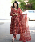 Jyoti Fashion Women's Maroon Rayon Printed Designer Kurta Set with Dupatta - Distacart