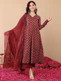Jyoti Fashion Women's Maroon Rayon Printed Designer Kurta Set with Dupatta - Distacart