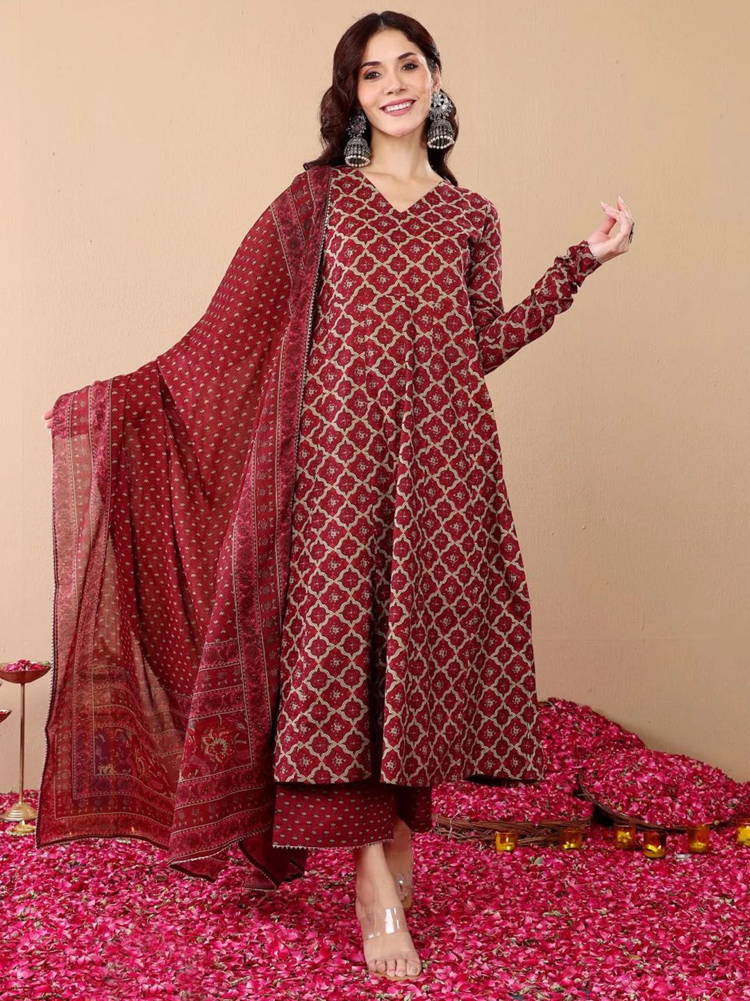 Jyoti Fashion Women's Maroon Rayon Printed Designer Kurta Set with Dupatta - Distacart