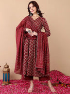 Jyoti Fashion Women's Maroon Rayon Printed Designer Kurta Set with Dupatta - Distacart