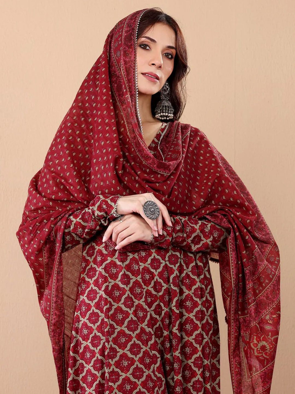 Jyoti Fashion Women's Maroon Rayon Printed Designer Kurta Set with Dupatta - Distacart