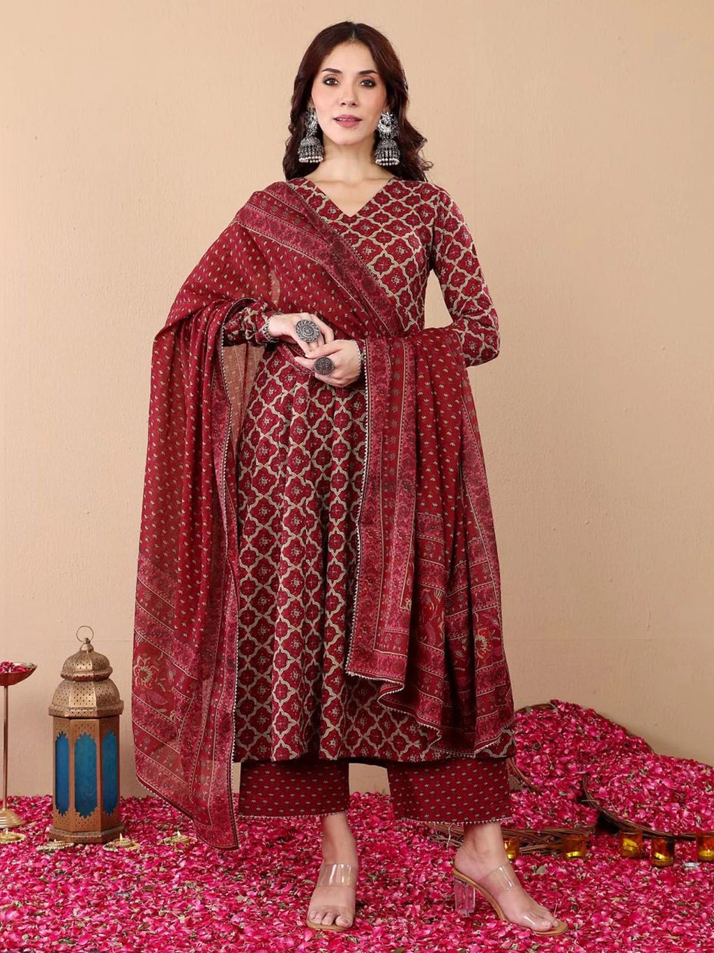 Jyoti Fashion Women's Maroon Rayon Printed Designer Kurta Set with Dupatta - Distacart