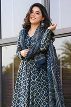 Jyoti Fashion Women's Navy Blue Rayon Printed Designer Kurta Set with Dupatta - Distacart