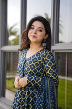 Jyoti Fashion Women's Navy Blue Rayon Printed Designer Kurta Set with Dupatta - Distacart