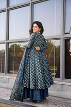 Jyoti Fashion Women's Navy Blue Rayon Printed Designer Kurta Set with Dupatta - Distacart