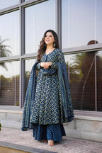 Jyoti Fashion Women's Navy Blue Rayon Printed Designer Kurta Set with Dupatta - Distacart