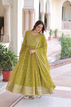 Jyoti Fashion Women's Parrot Green Faux Georgette Sequins Zari Embroidered Anarkali Set With Dupatta - Distacart