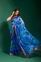 Jyoti Fashion Women's Blue Sequence Embroidery Chiffon Saree with Blouse - Distacart