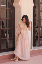 Jyoti Fashion Women's Beige Star Georgette Embroidered Anarkali Set With Dupatta - Distacart