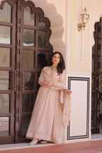Jyoti Fashion Women's Beige Star Georgette Embroidered Anarkali Set With Dupatta - Distacart
