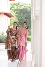 Jyoti Fashion Pink & Coffee Fendy Embroidered Designer Combo Kurta Set with Dupatta - Distacart