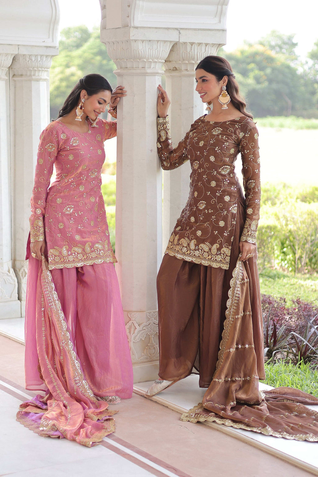Jyoti Fashion Pink & Coffee Fendy Embroidered Designer Combo Kurta Set with Dupatta - Distacart