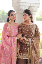 Jyoti Fashion Pink & Coffee Fendy Embroidered Designer Combo Kurta Set with Dupatta - Distacart