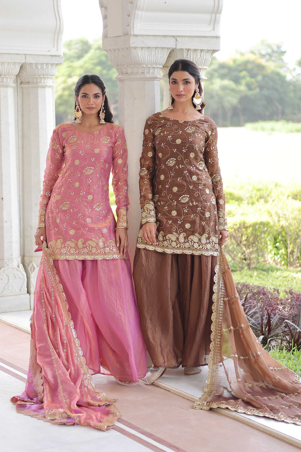 Jyoti Fashion Pink & Coffee Fendy Embroidered Designer Combo Kurta Set with Dupatta - Distacart
