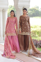 Jyoti Fashion Pink & Coffee Fendy Embroidered Designer Combo Kurta Set with Dupatta - Distacart