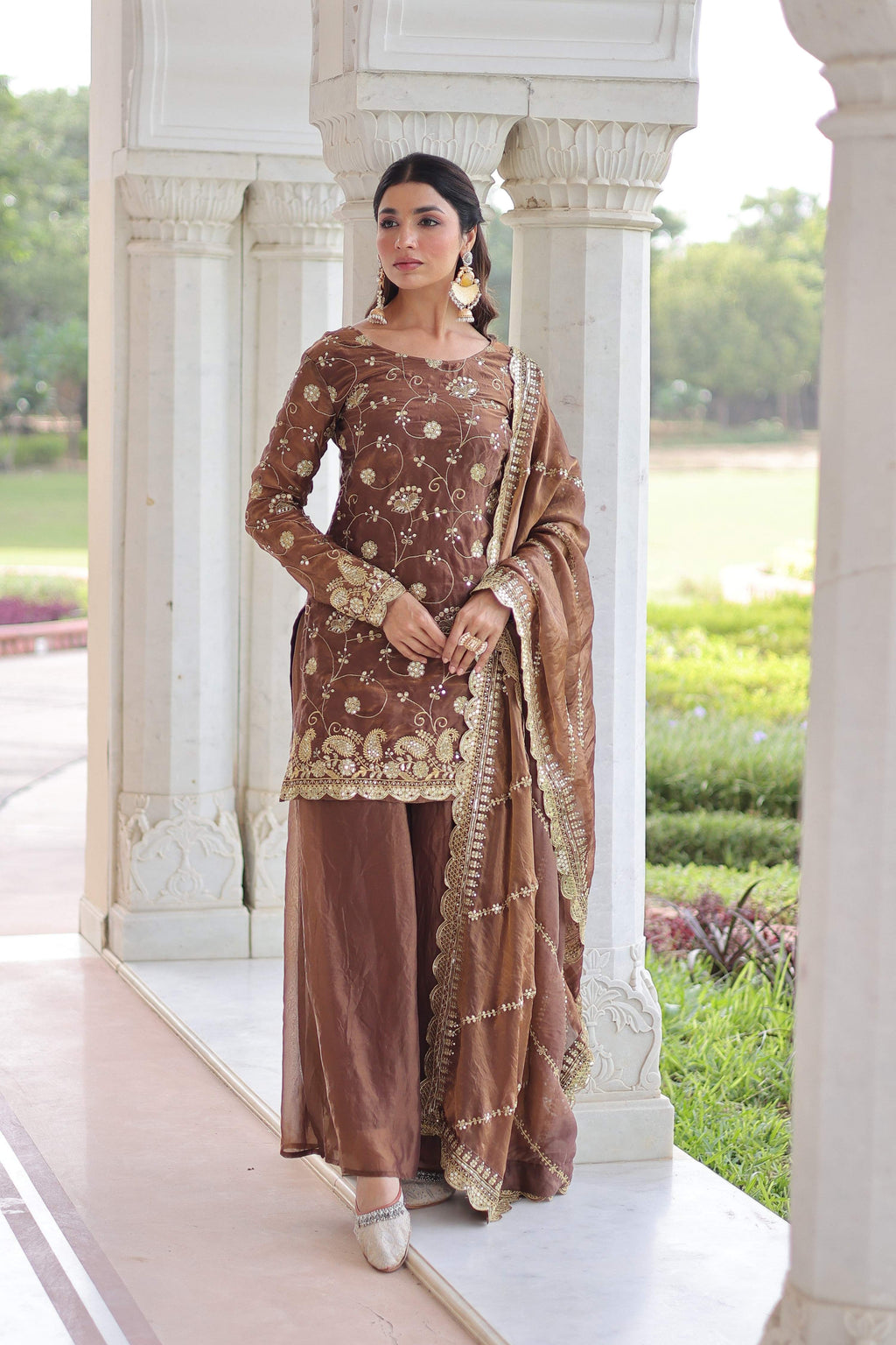 Jyoti Fashion Coffee Fendy Embroidered Designer Kurta Set with Dupatta - Distacart