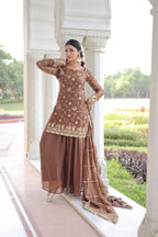 Jyoti Fashion Coffee Fendy Embroidered Designer Kurta Set with Dupatta - Distacart