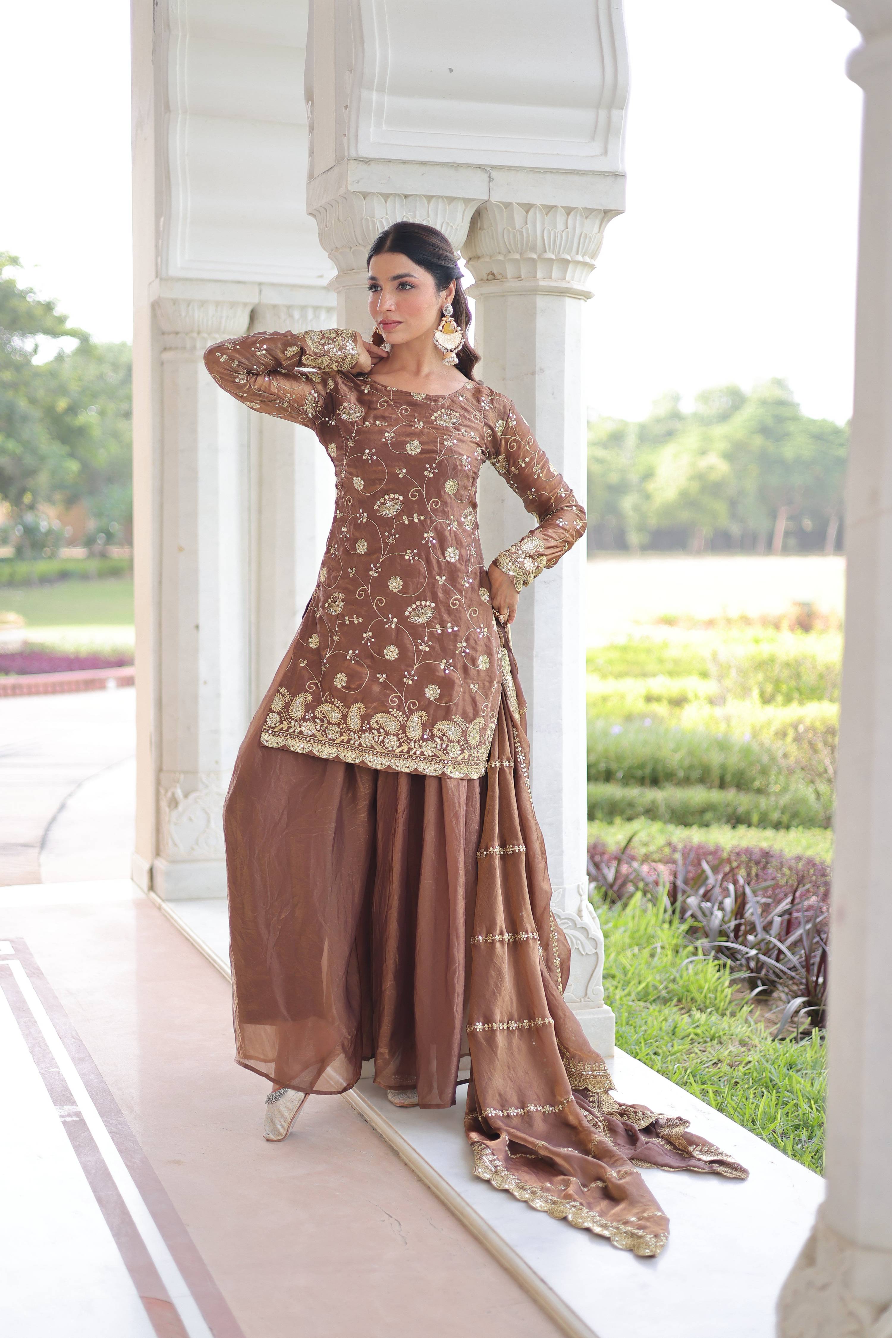 Jyoti Fashion Coffee Fendy Embroidered Designer Kurta Set with Dupatta - Distacart