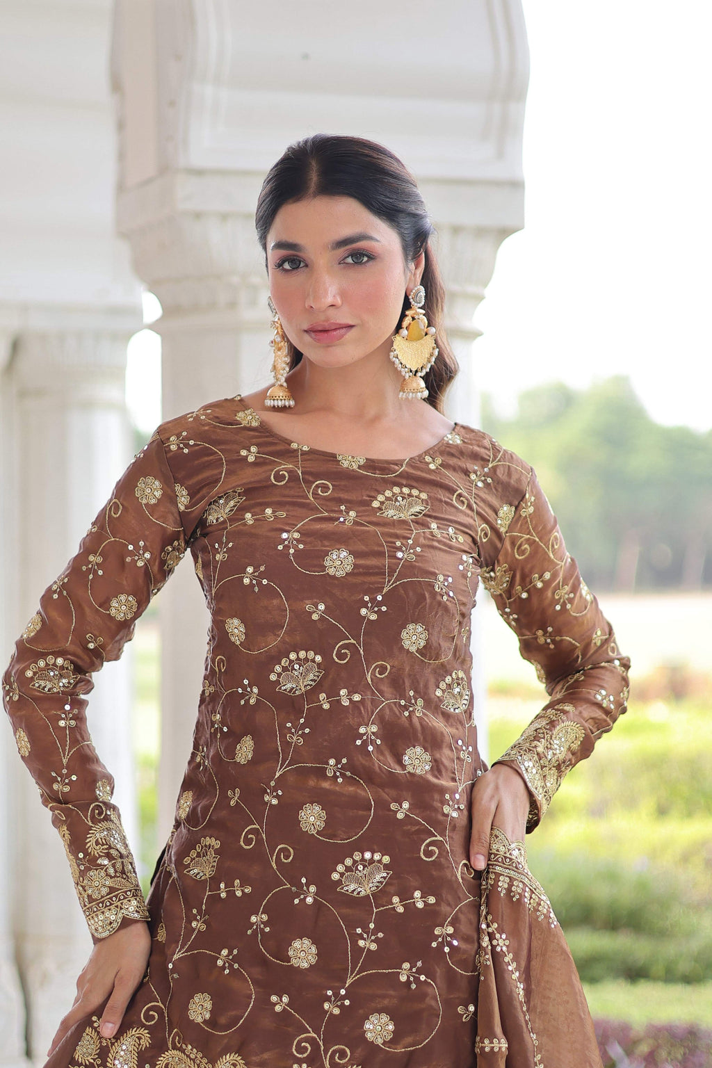 Jyoti Fashion Coffee Fendy Embroidered Designer Kurta Set with Dupatta - Distacart