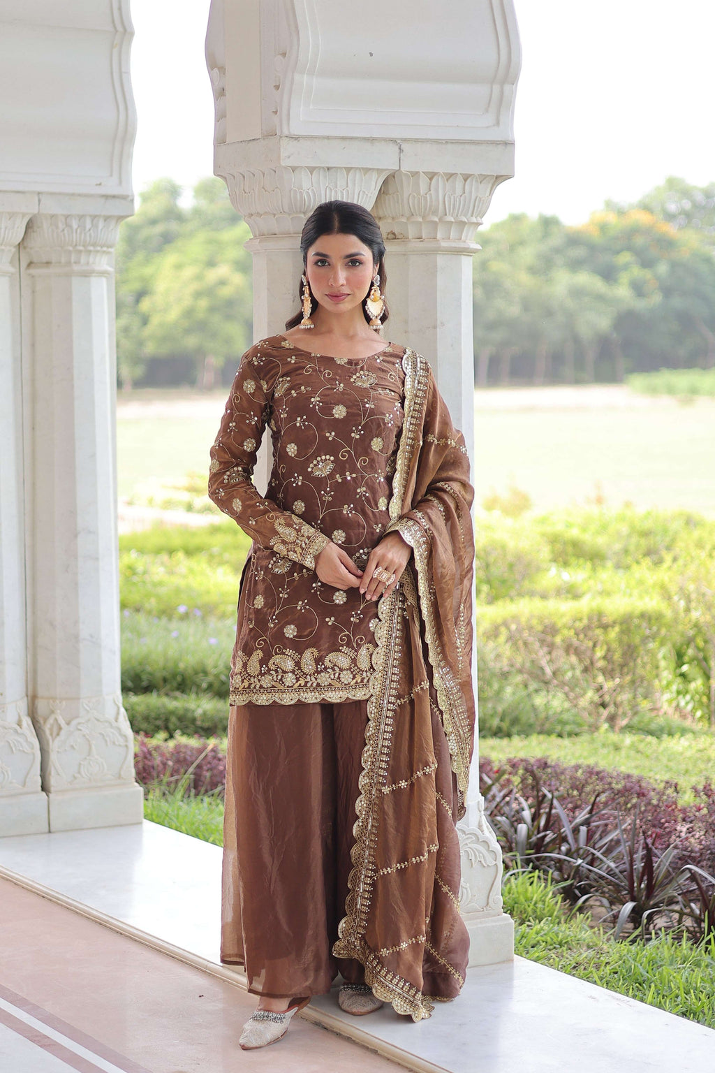 Jyoti Fashion Coffee Fendy Embroidered Designer Kurta Set with Dupatta - Distacart