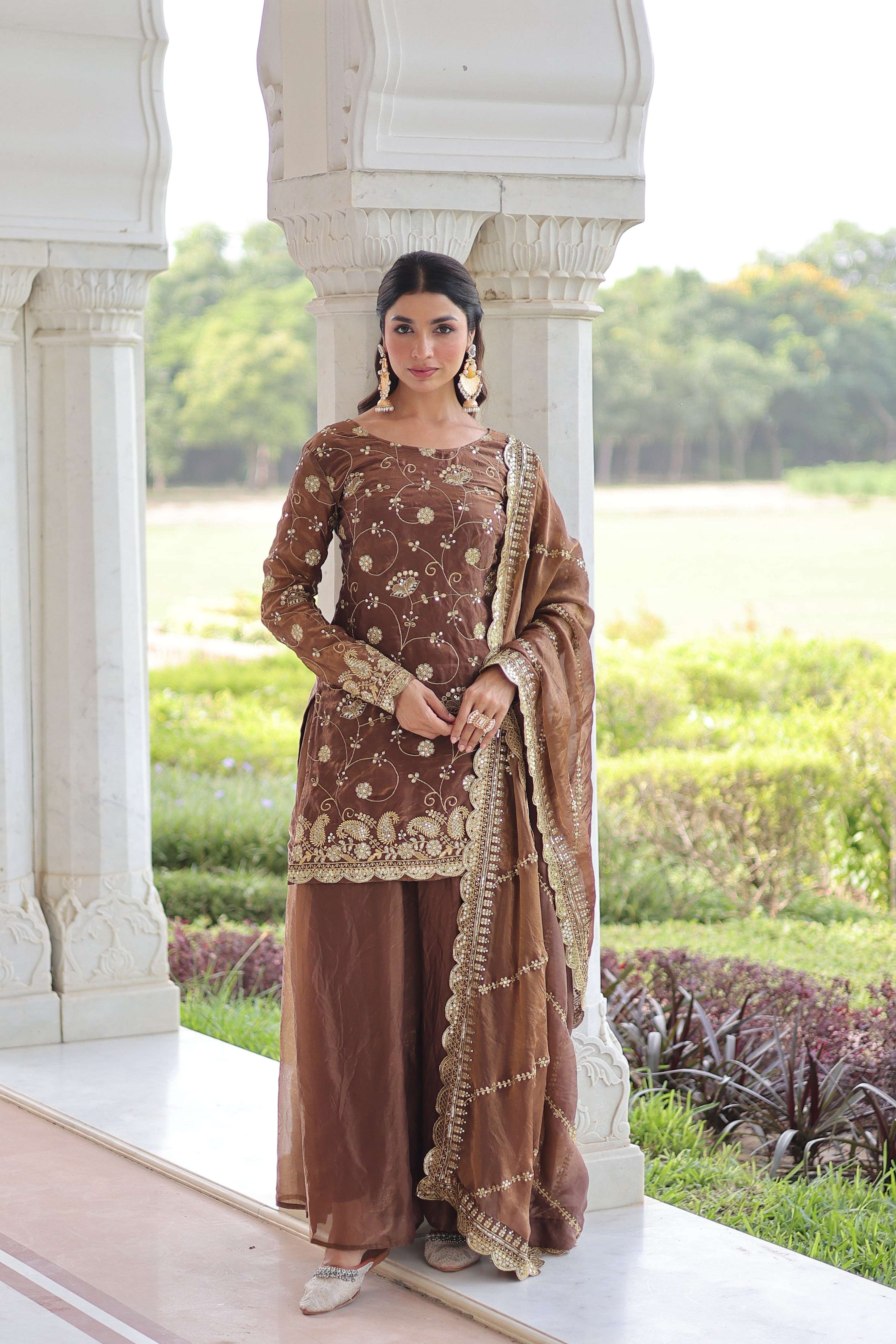 Jyoti Fashion Coffee Fendy Embroidered Designer Kurta Set with Dupatta - Distacart