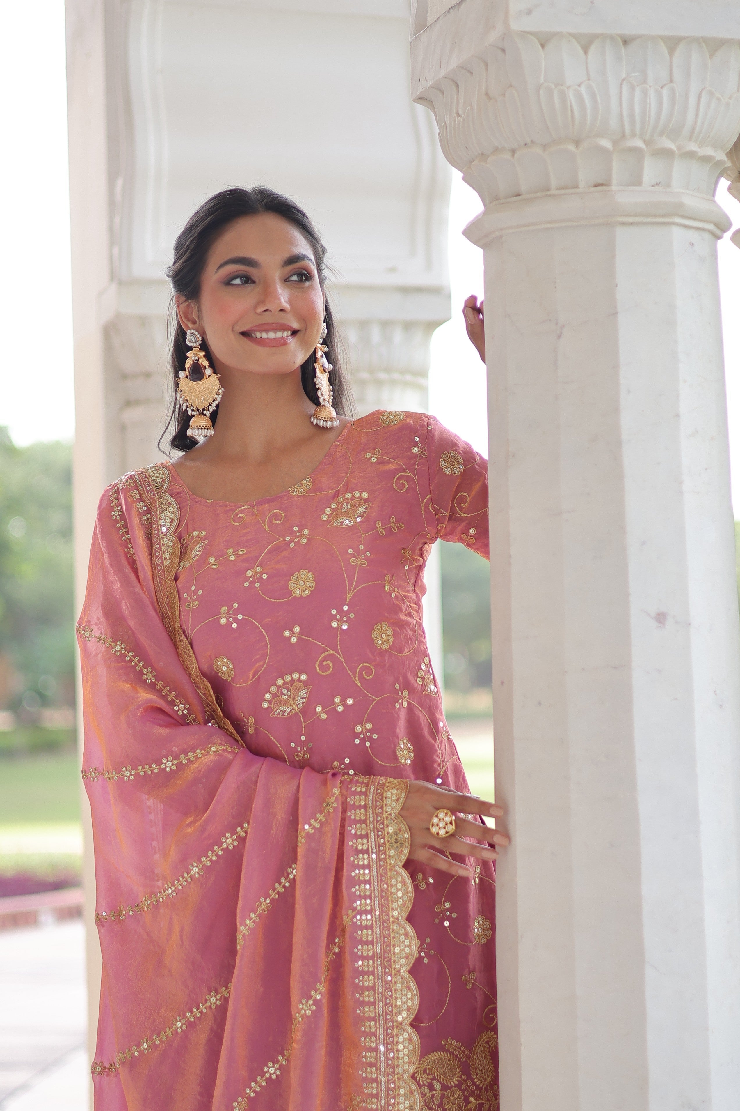Jyoti Fashion Pink Fendy Embroidered Designer Kurta Set with Dupatta - Distacart