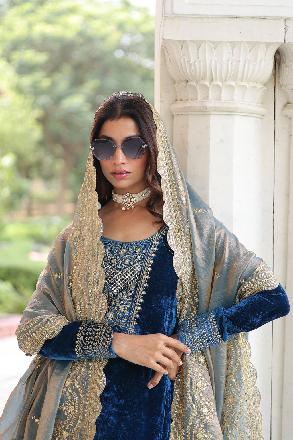 Jyoti Fashion Blue Velvet Embroidered Designer Kurta Set with Dupatta - Distacart