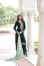 Jyoti Fashion Green Velvet Embroidered Designer Kurta Set with Dupatta - Distacart