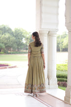 Jyoti Fashion Women's Green Vichitra Silk Embroidered Anarkali Set With Koti - Distacart