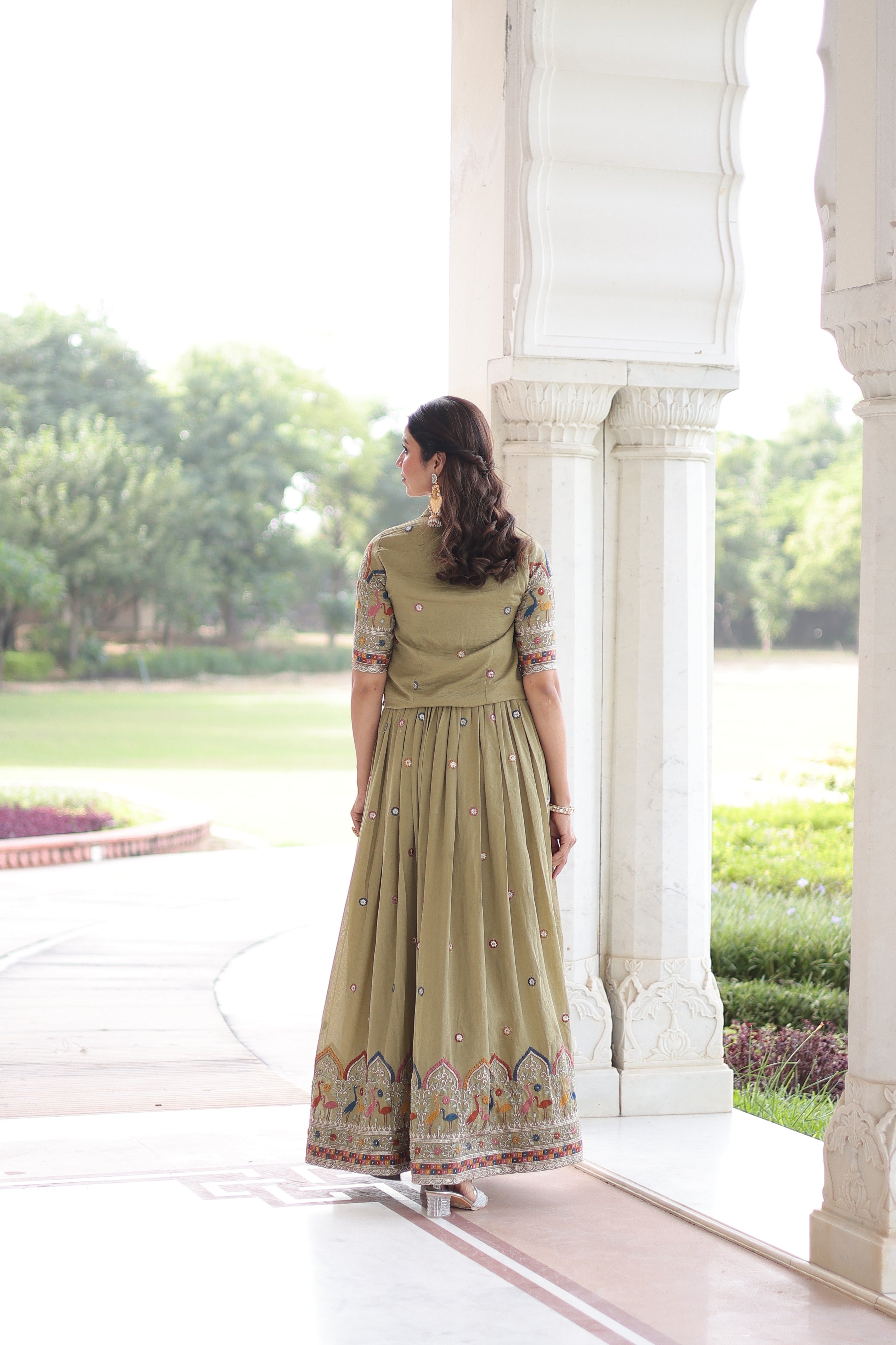 Jyoti Fashion Women's Green Vichitra Silk Embroidered Anarkali Set With Koti - Distacart