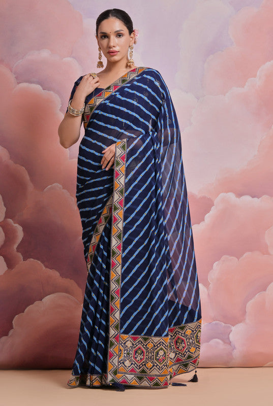 Jyoti Fashion Women's Blue Coding Sequence Georgette Saree with Blouse - Distacart
