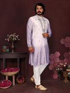 Jyoti Fashion Men's Purple Sequins Embroidered Kurta with Pajama