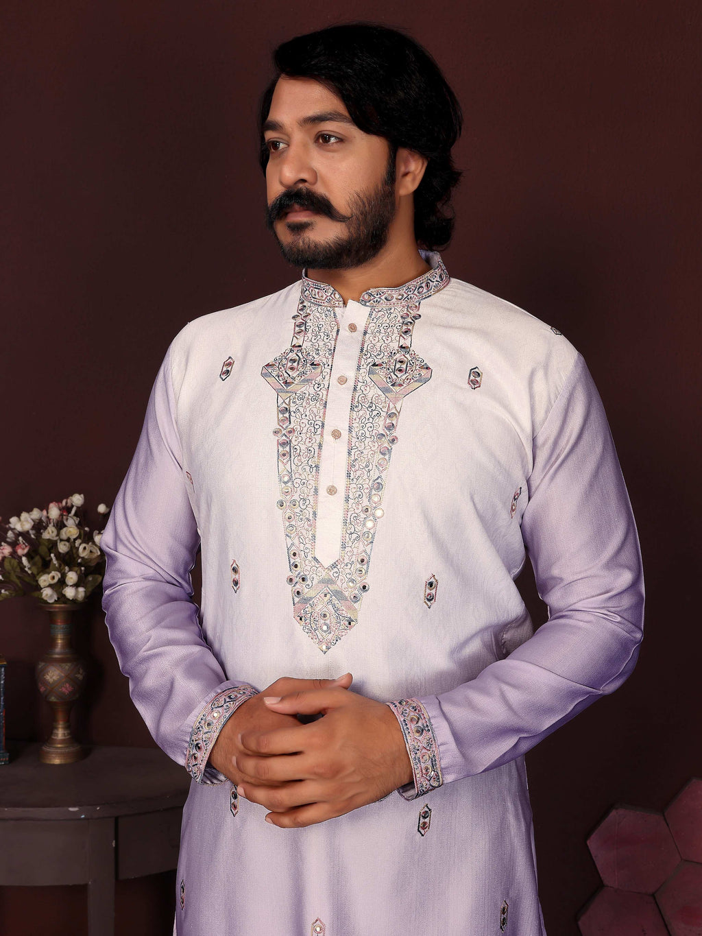 Jyoti Fashion Men's Purple Sequins Embroidered Kurta with Pajama