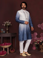 Jyoti Fashion Men's Blue Sequins Embroidered Kurta with Pajama