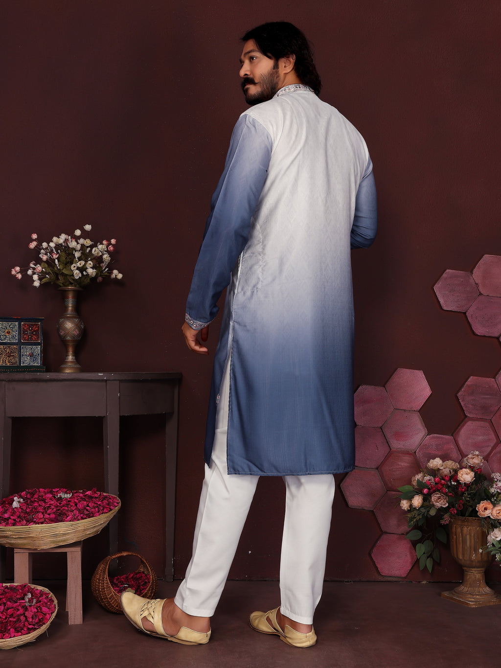 Jyoti Fashion Men's Blue Sequins Embroidered Kurta with Pajama