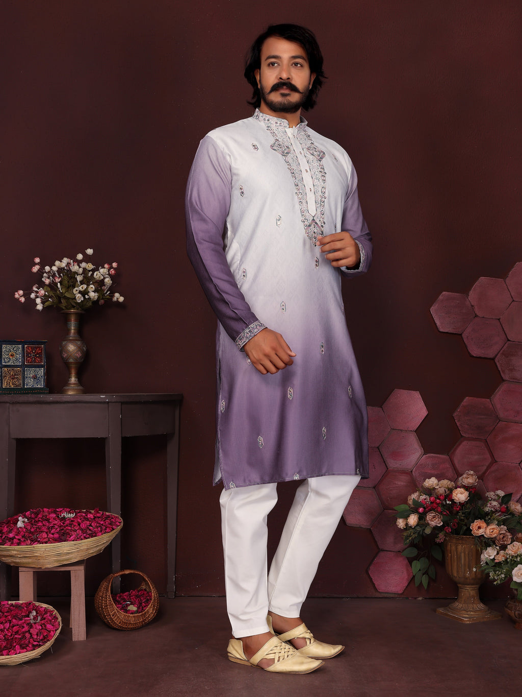 Jyoti Fashion Men's Jamuni Sequins Embroidered Kurta with Pajama