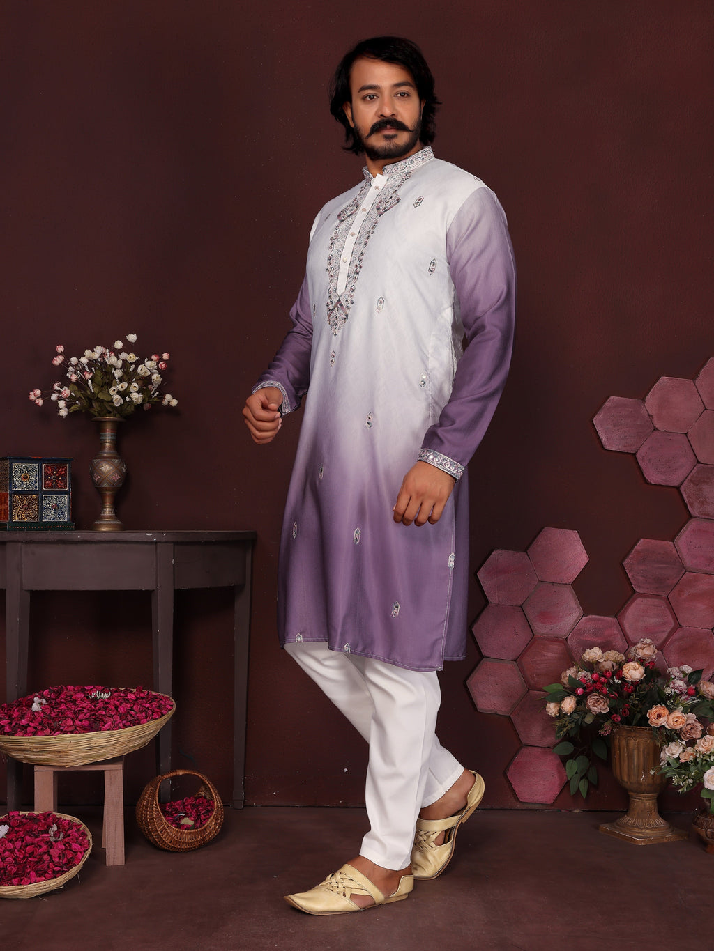 Jyoti Fashion Men's Jamuni Sequins Embroidered Kurta with Pajama