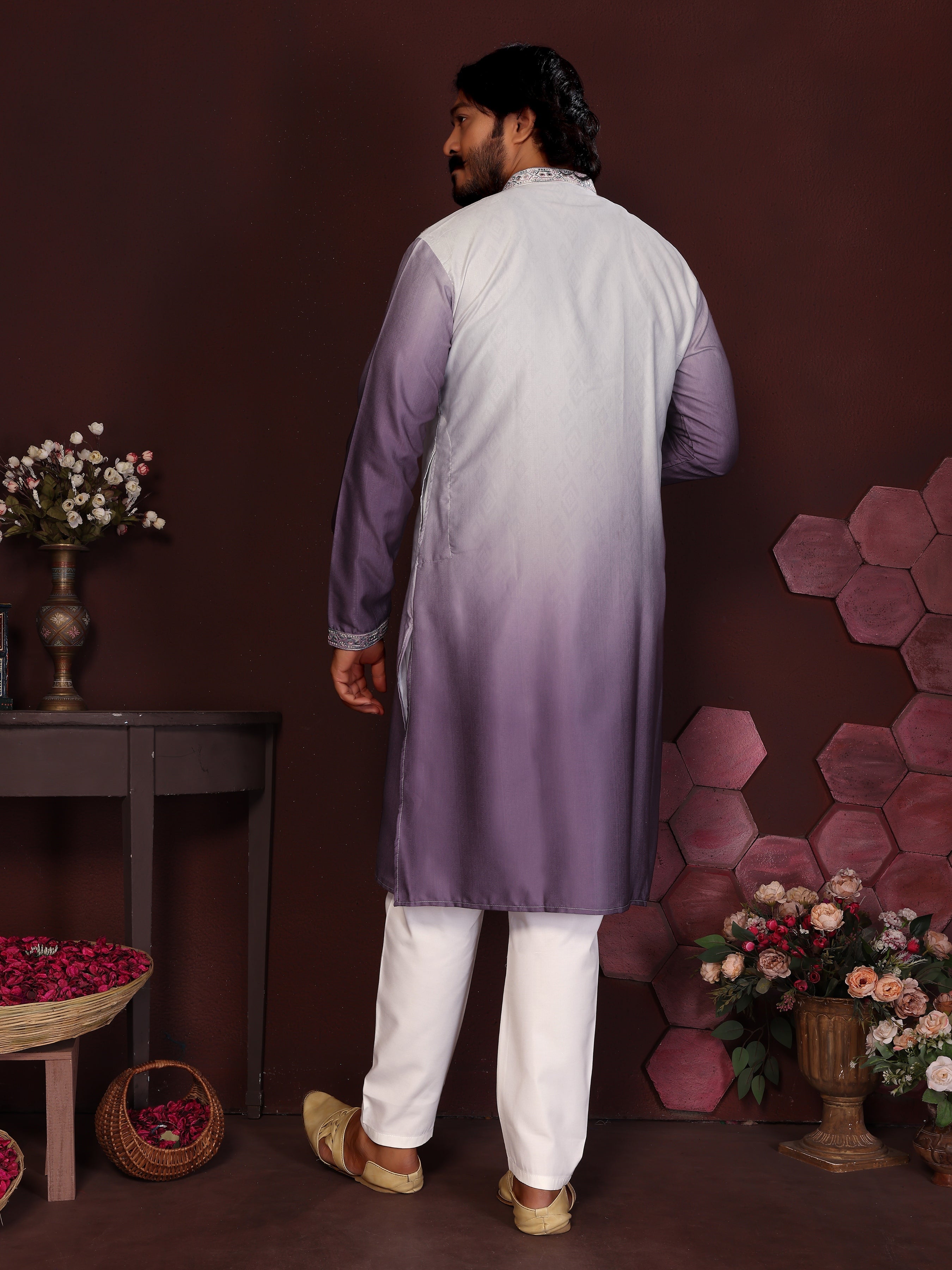 Jyoti Fashion Men's Jamuni Sequins Embroidered Kurta with Pajama