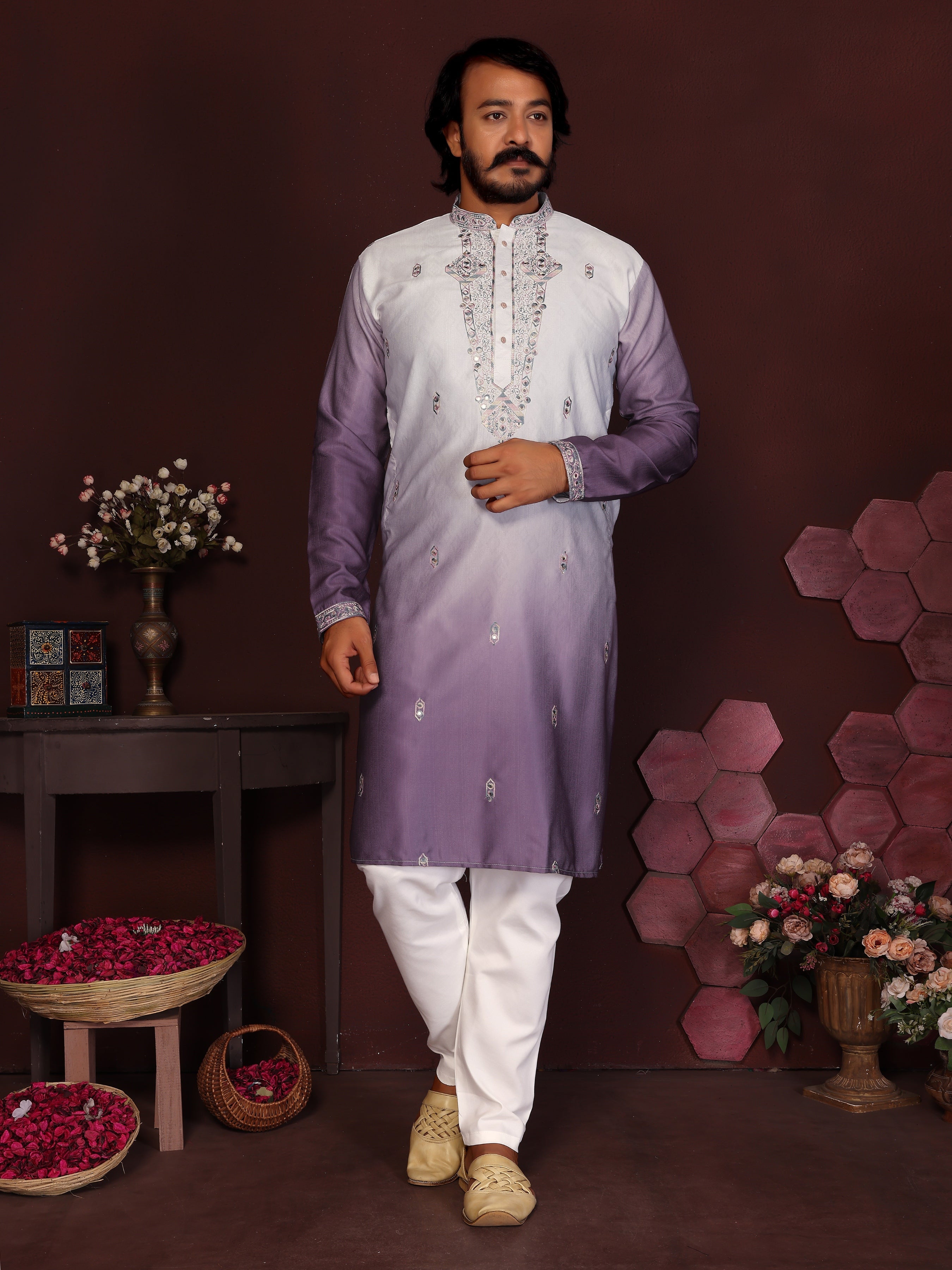 Jyoti Fashion Men's Jamuni Sequins Embroidered Kurta with Pajama