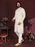 Jyoti Fashion Men's White Mirror Embroidery Kurta with Pajama