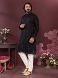 Jyoti Fashion Men's Black Mirror Embroidery Kurta with Pajama