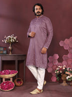 Jyoti Fashion Men's Purple Mirror Embroidery Kurta with Pajama