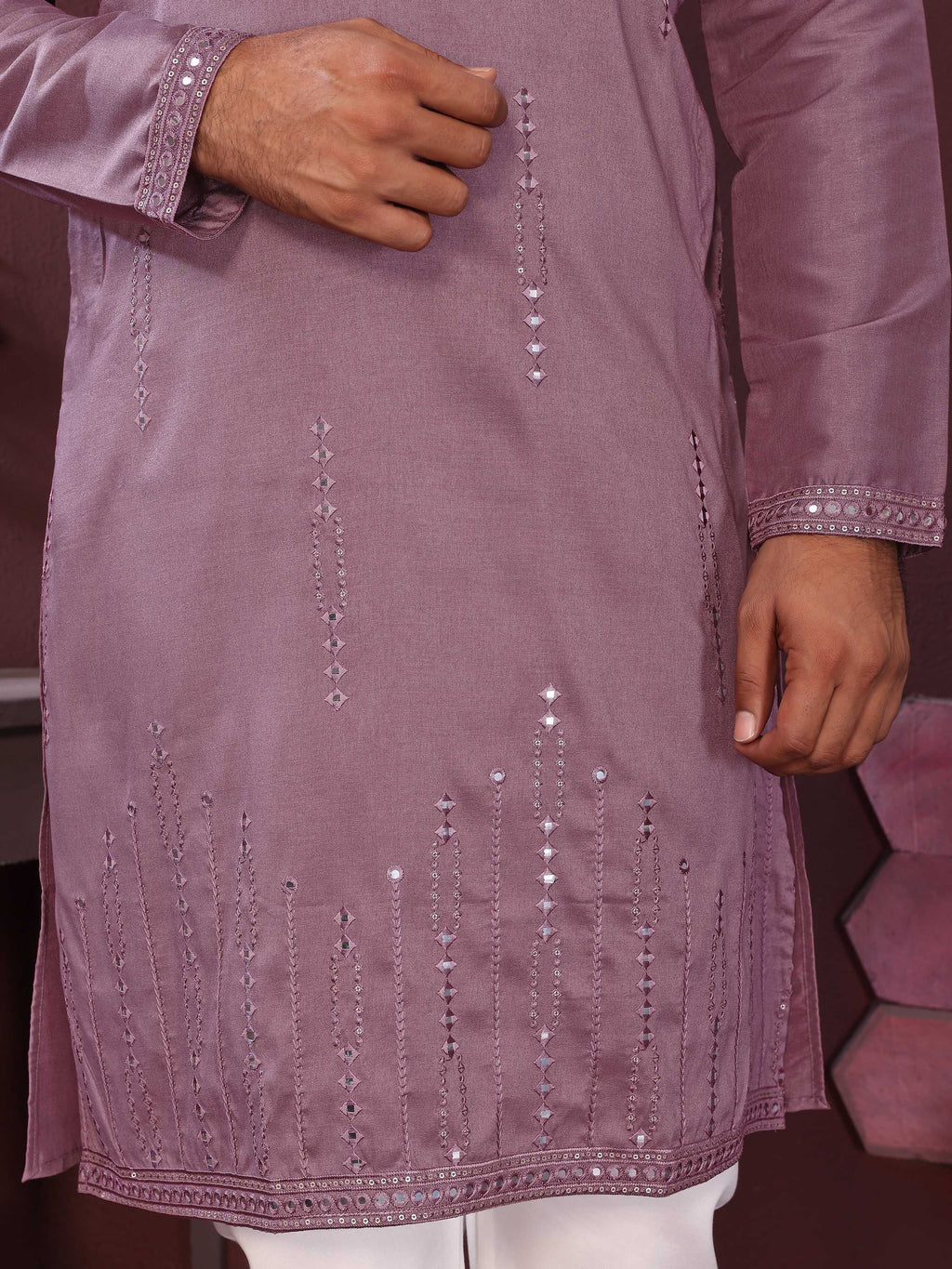 Jyoti Fashion Men's Purple Mirror Embroidery Kurta with Pajama