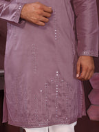 Jyoti Fashion Men's Purple Mirror Embroidery Kurta with Pajama