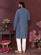 Jyoti Fashion Men's Blue Mirror Embroidery Kurta with Pajama