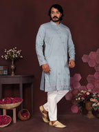 Jyoti Fashion Men's Blue Sequins Embroidered Kurta with Pajama