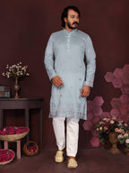 Jyoti Fashion Men's Blue Sequins Embroidered Kurta with Pajama