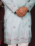 Jyoti Fashion Men's Turquoise Sequins Embroidered Kurta with Pajama